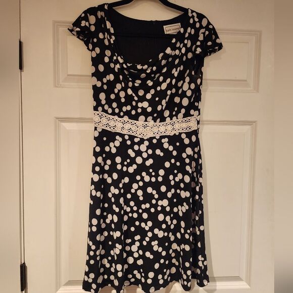 Vintage Karin Stevens black and white polka dot A Line Dress Size 8 - Picture 1 of 4